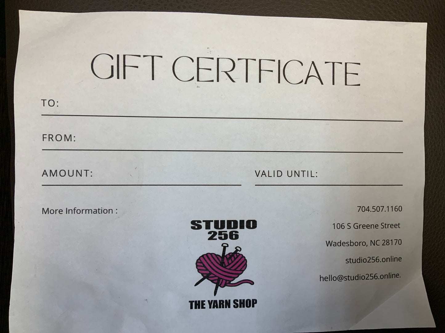 Studio 256 The Yarn Shop Gift Card
