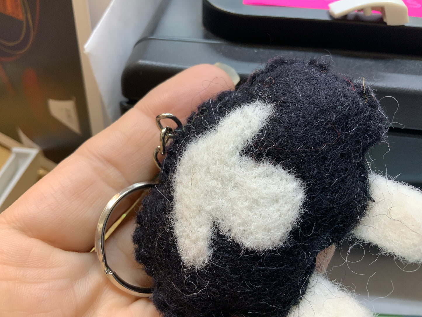 Felted Notions & Needle Bags - Sheep keychain Black