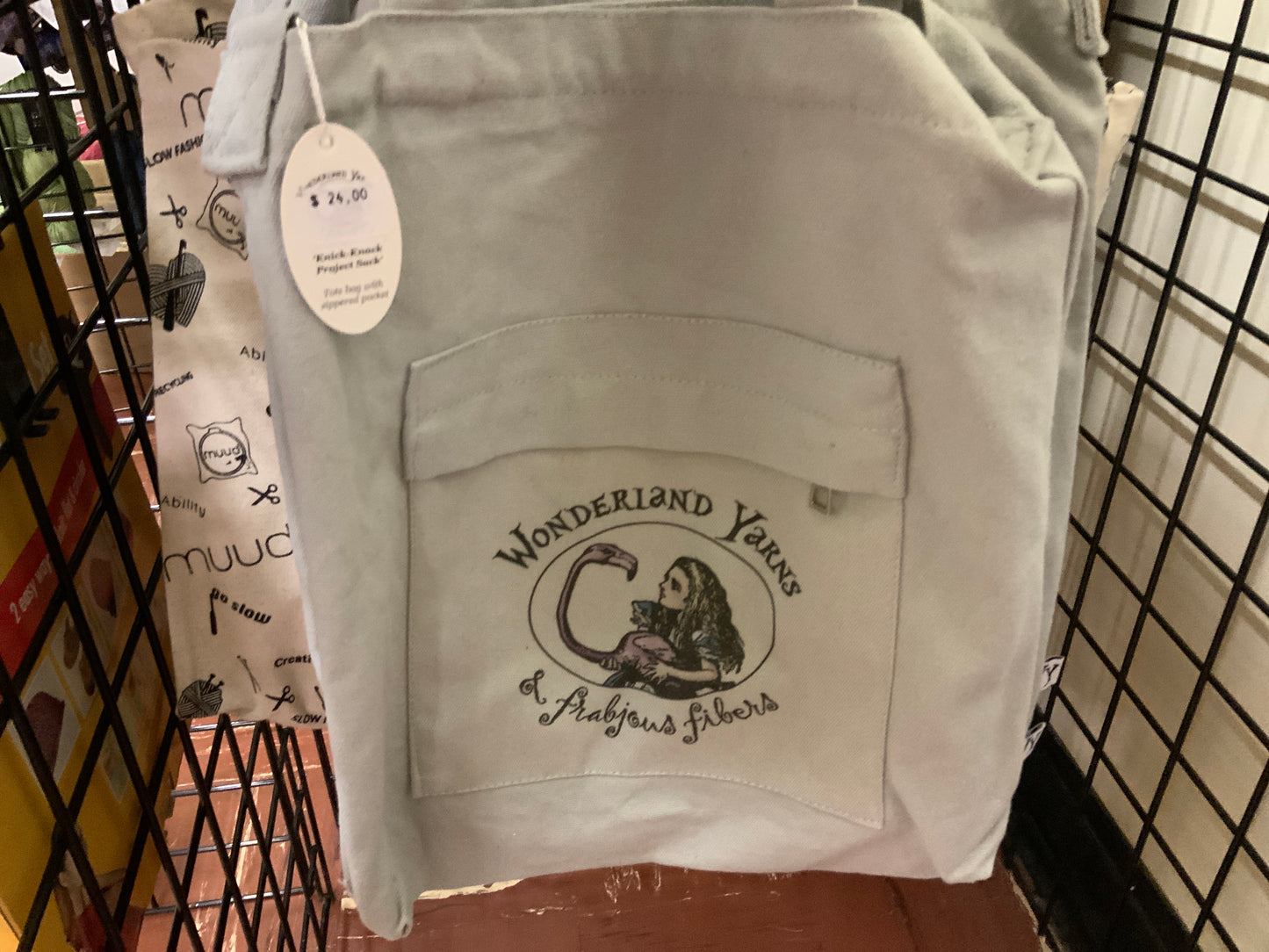 Felted Notions & Needle Bags - Canvas Wonderland Bags grey with Frabjous fibers logo