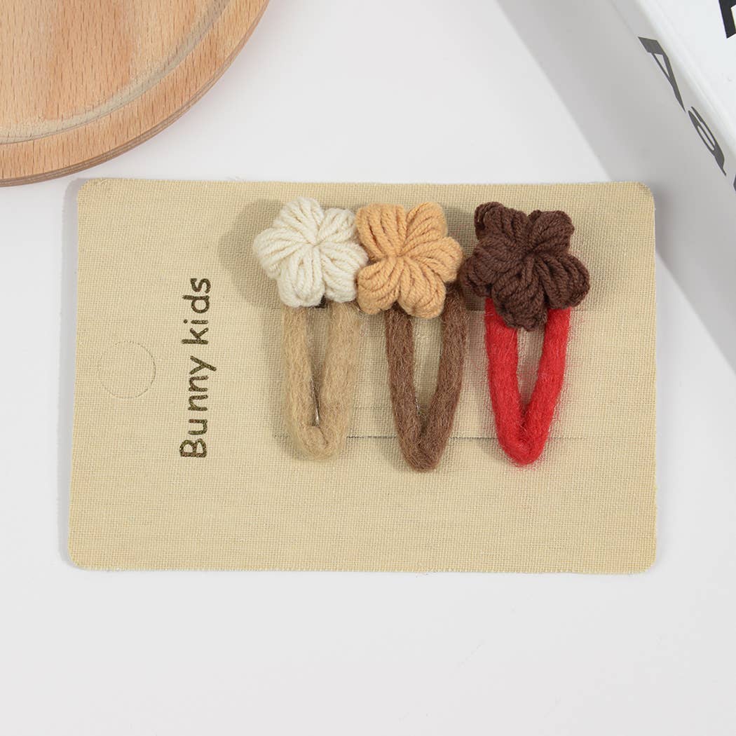 3Pcs Handmade Crochet Flower Hair Clips