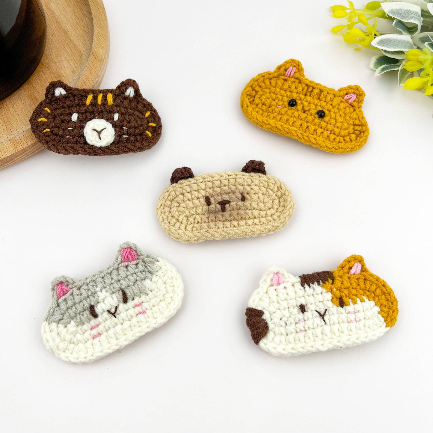 Handmade Crochet Cat Hair Clips, Cute Yarn Kitten Barrettes