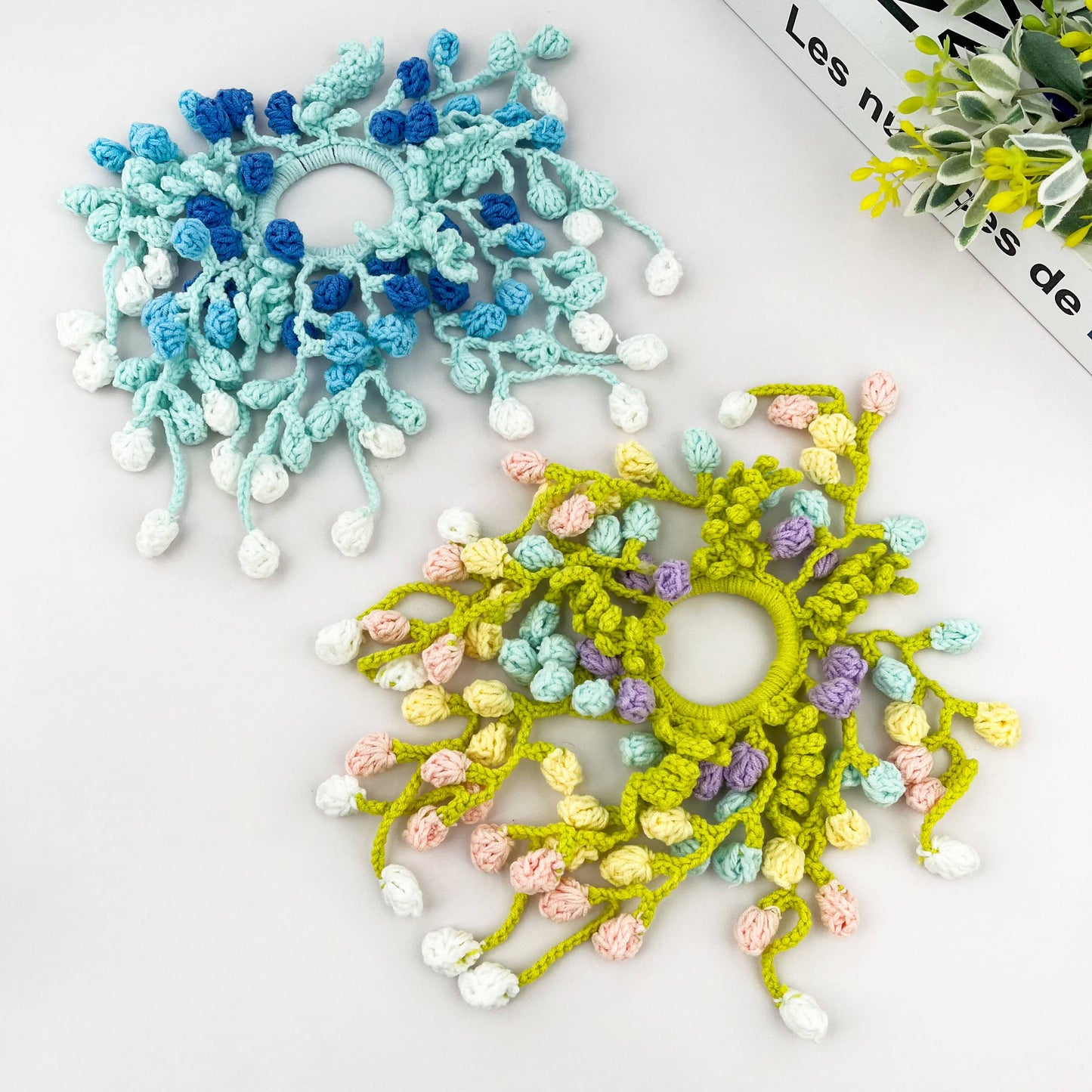 Hand Crocheted Wisteria Flower Hair Scrunchie
