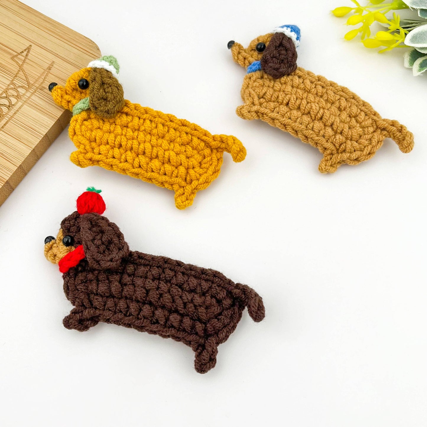 Handmade Crochet Dachshund Hair Clips, Yarn Dog Barrettes