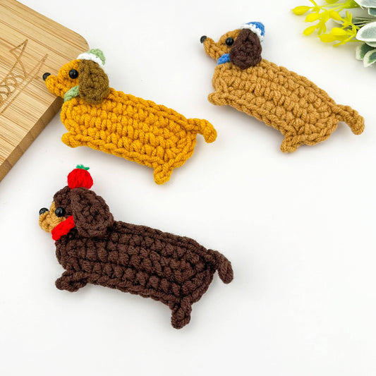 Handmade Crochet Dachshund Hair Clips, Yarn Dog Barrettes