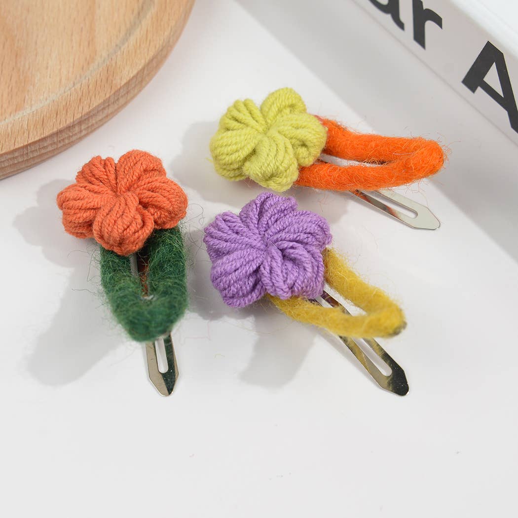 3Pcs Handmade Crochet Flower Hair Clips