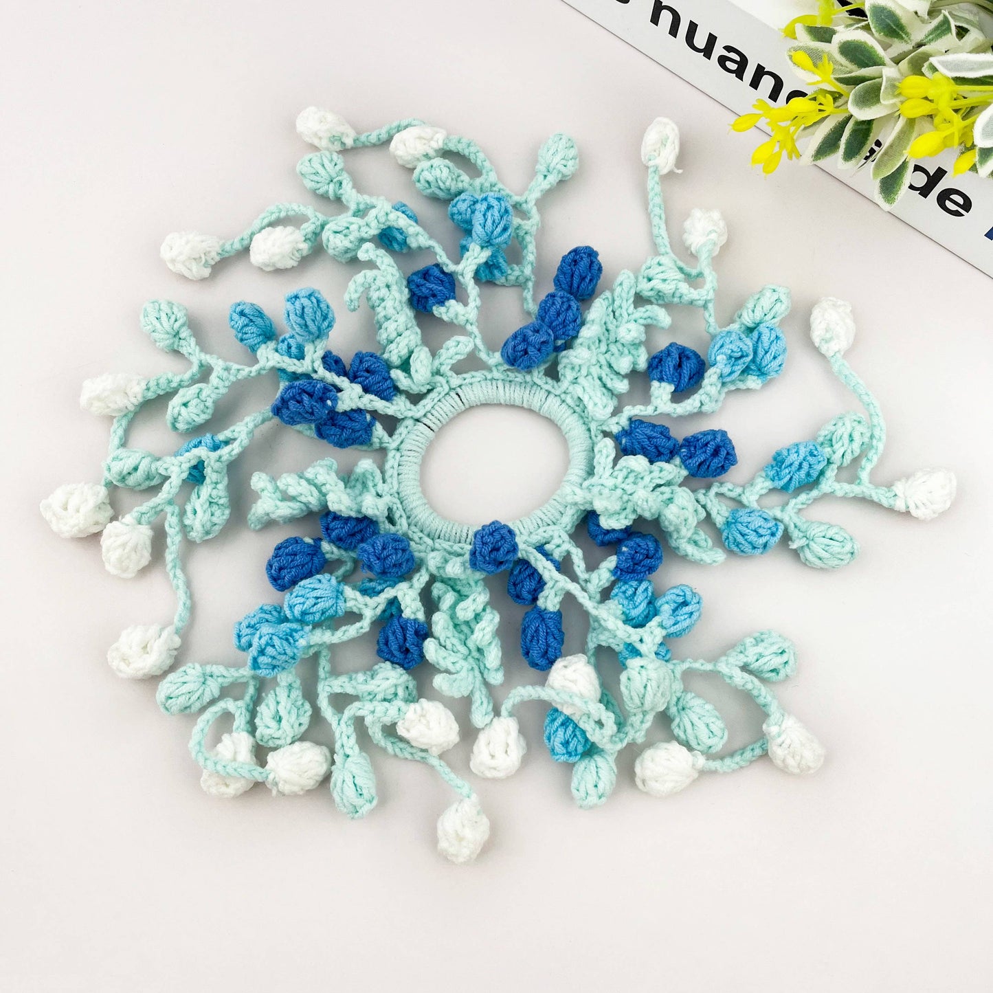 Hand Crocheted Wisteria Flower Hair Scrunchie