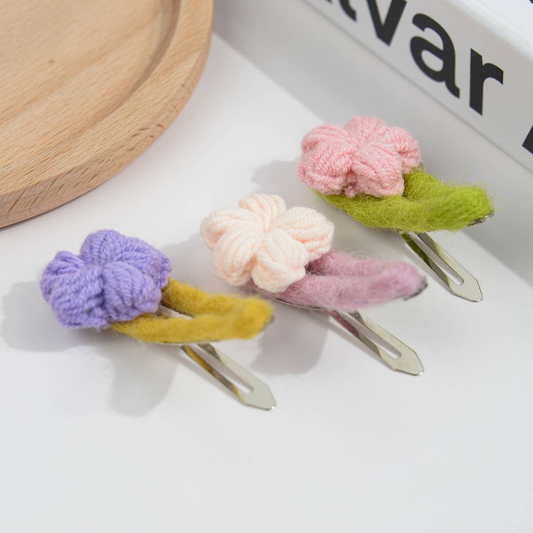 3Pcs Handmade Crochet Flower Hair Clips