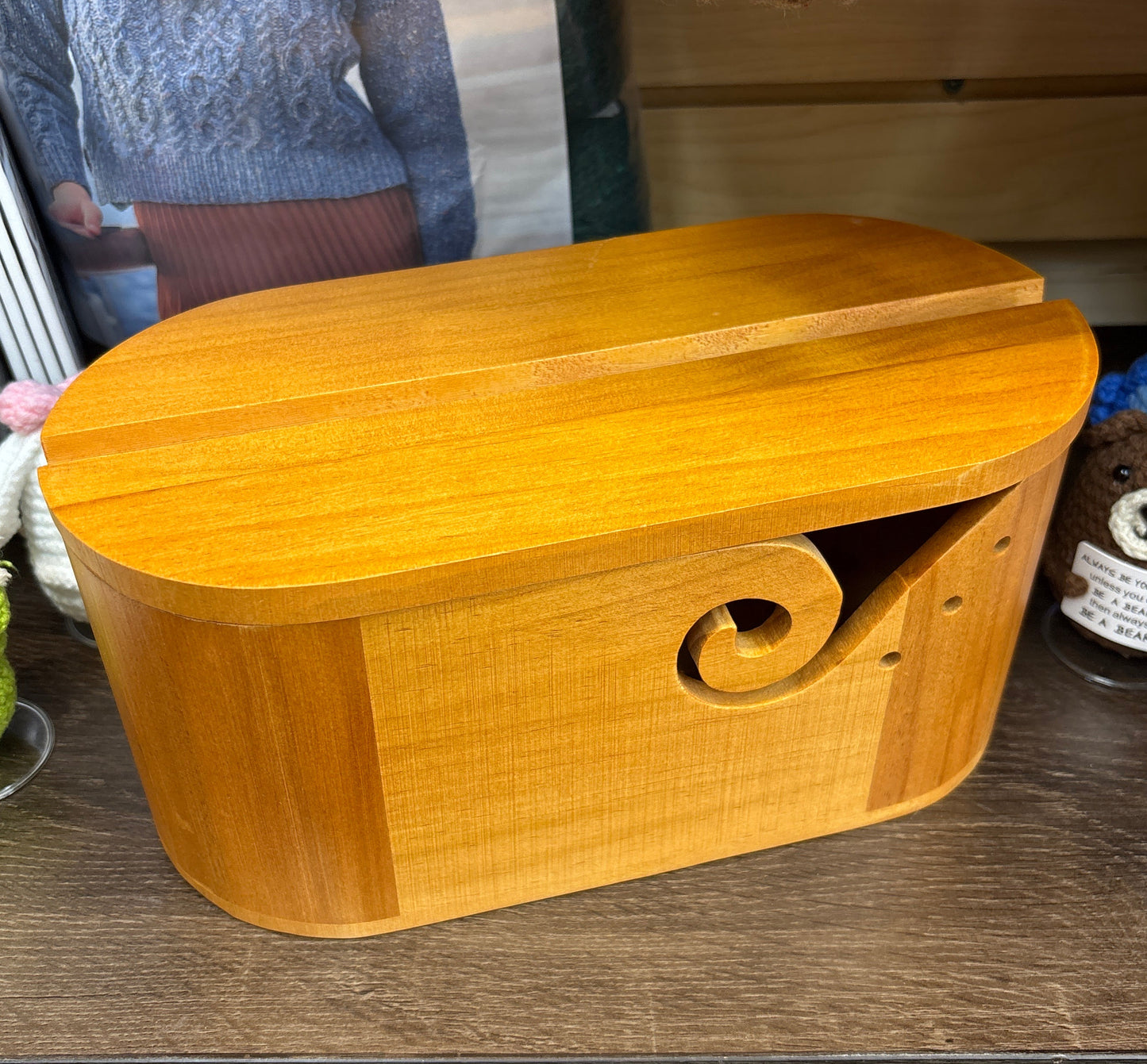 Wooden Yarn Bowl With Set of Crochet Hooks and Stitch Markers