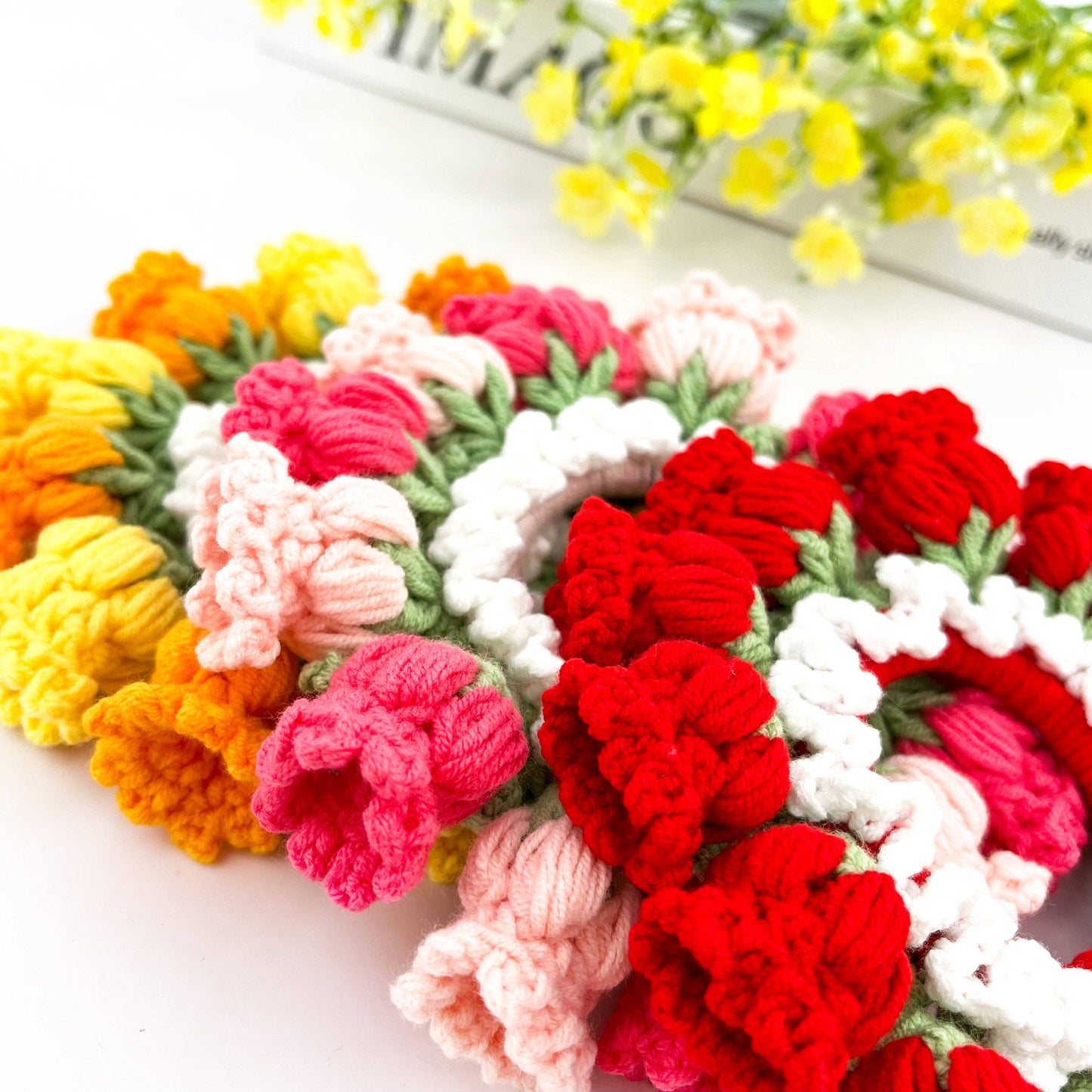 Handwoven Lily of the Valley Scrunchie, Flower Hair Tie