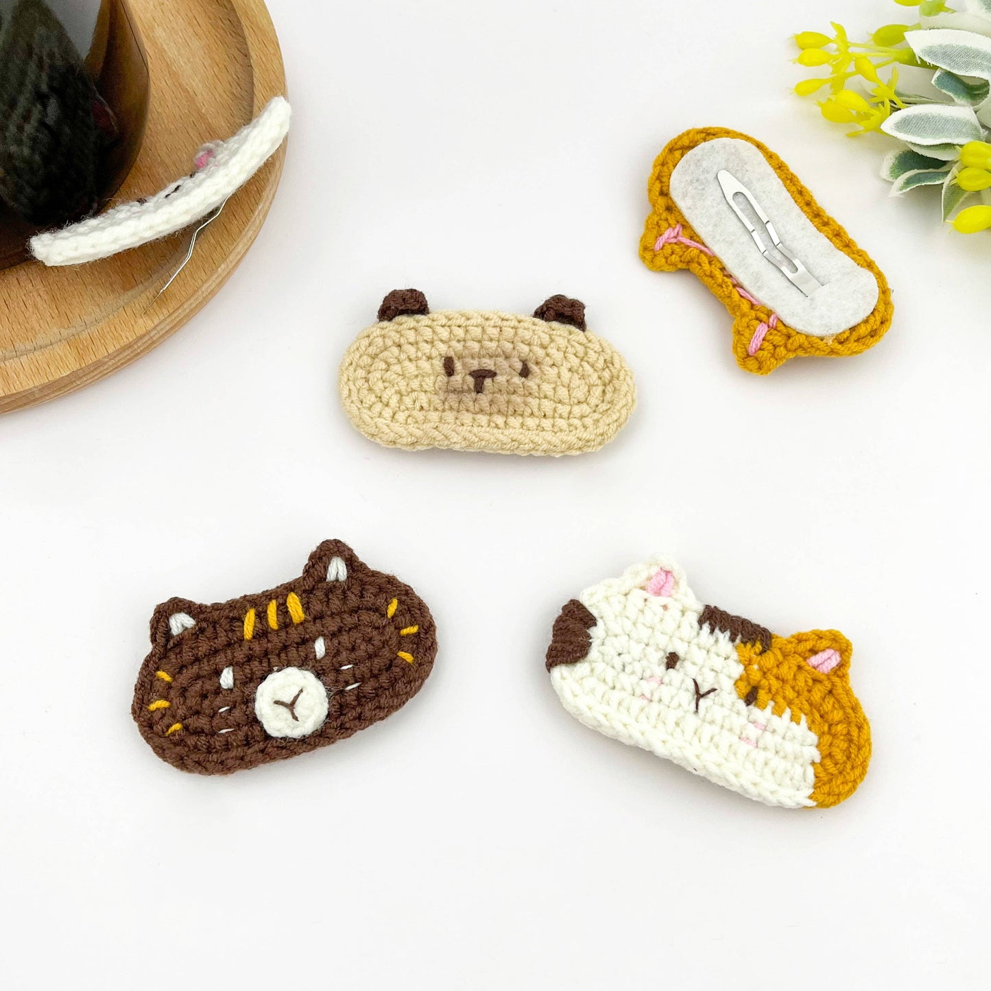 Handmade Crochet Cat Hair Clips, Cute Yarn Kitten Barrettes