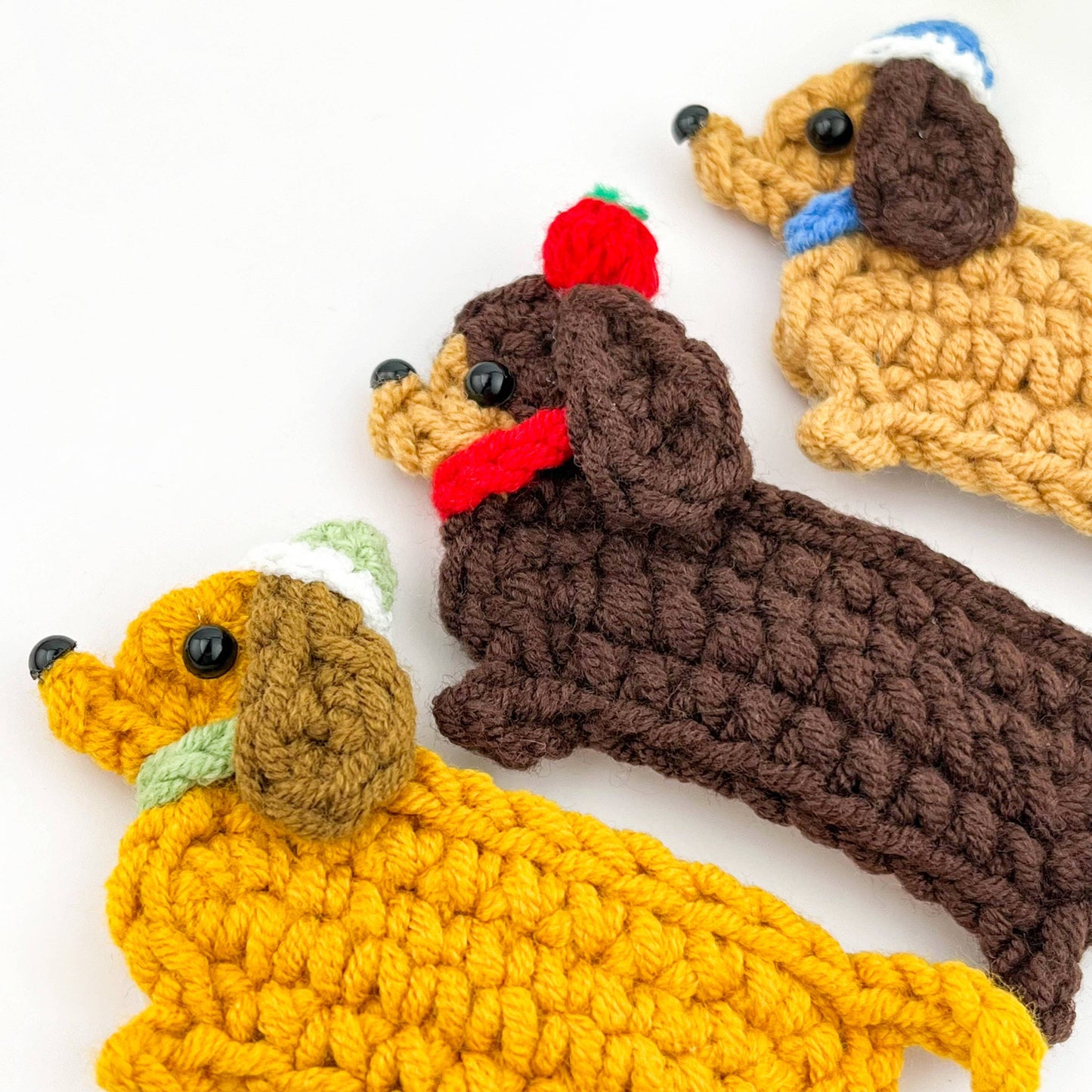 Handmade Crochet Dachshund Hair Clips, Yarn Dog Barrettes