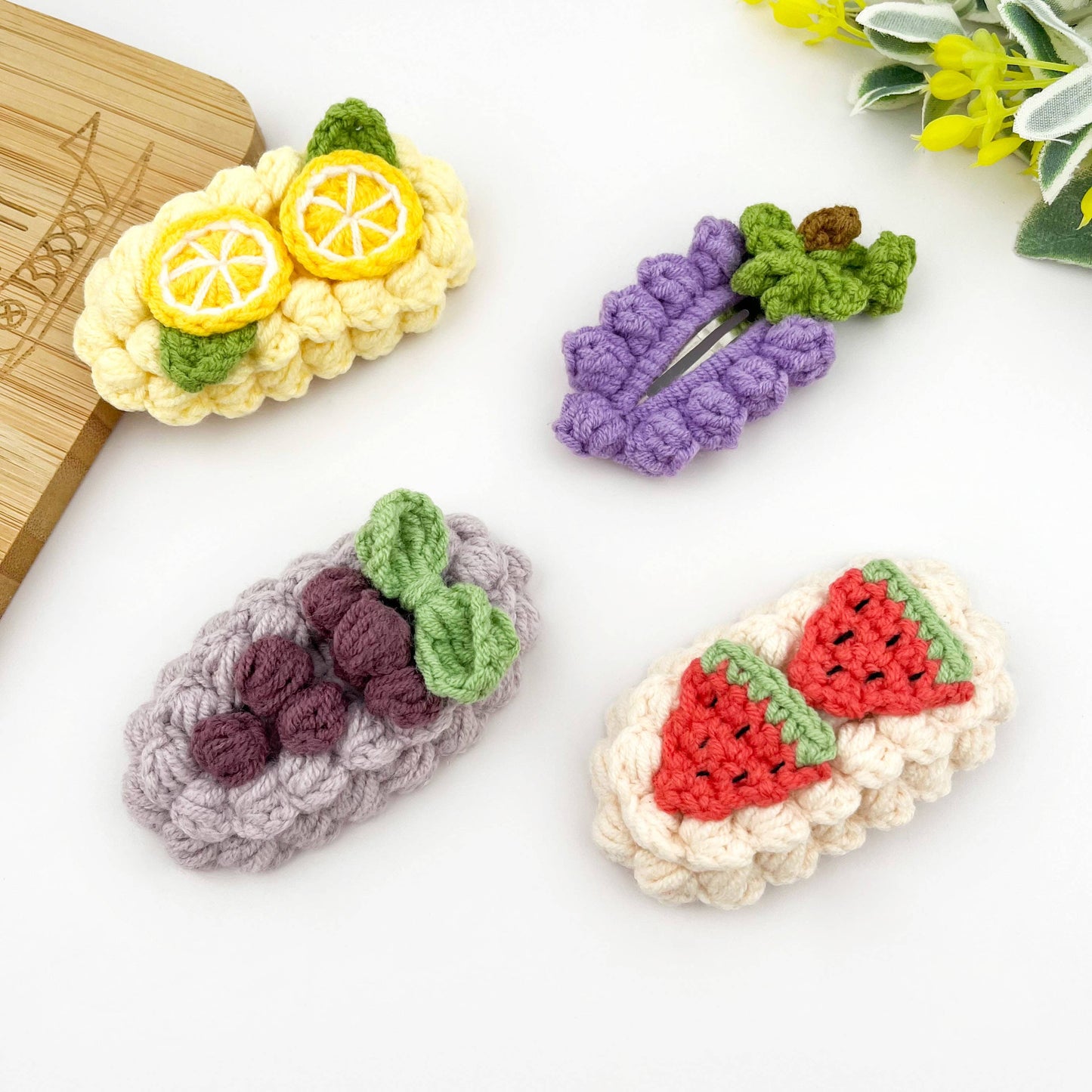 Handmade Crochet Fruit Hair Clips, Yarn Knitted Hair Barrett
