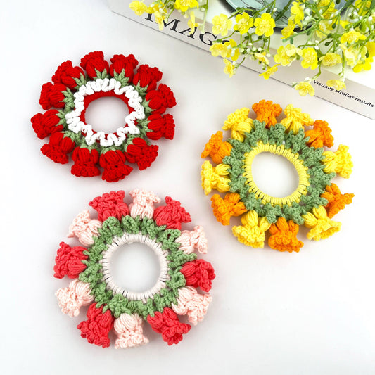 Handwoven Lily of the Valley Scrunchie, Flower Hair Tie