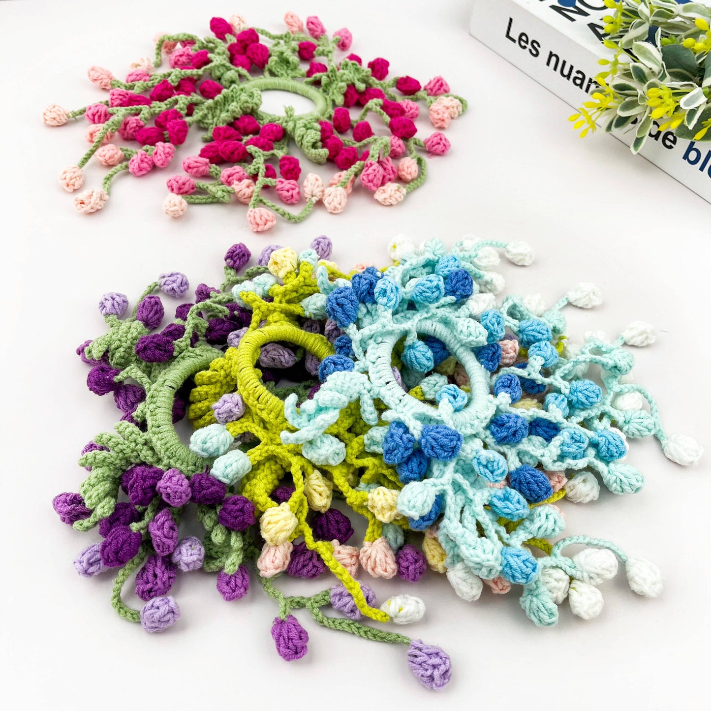 Hand Crocheted Wisteria Flower Hair Scrunchie