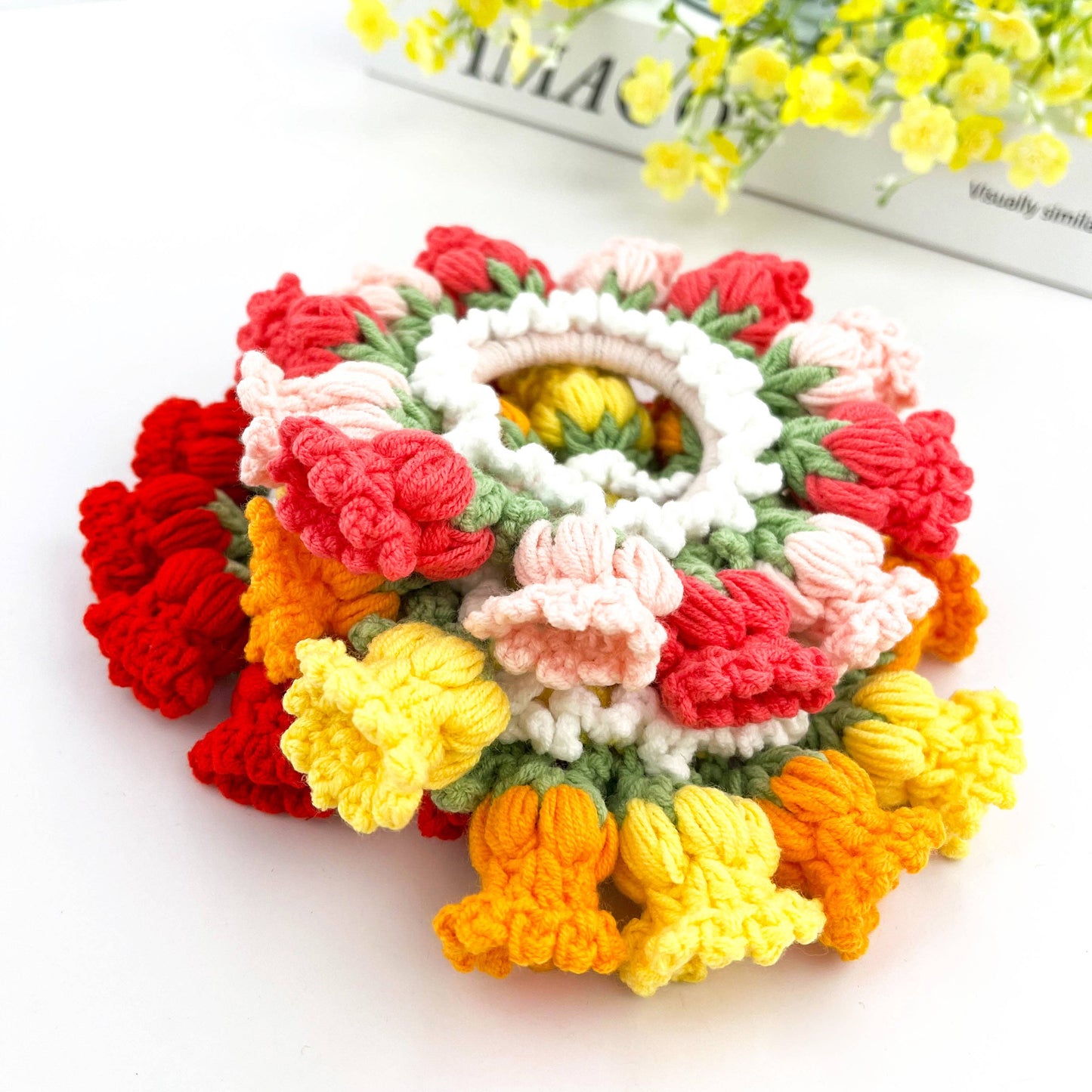 Handwoven Lily of the Valley Scrunchie, Flower Hair Tie