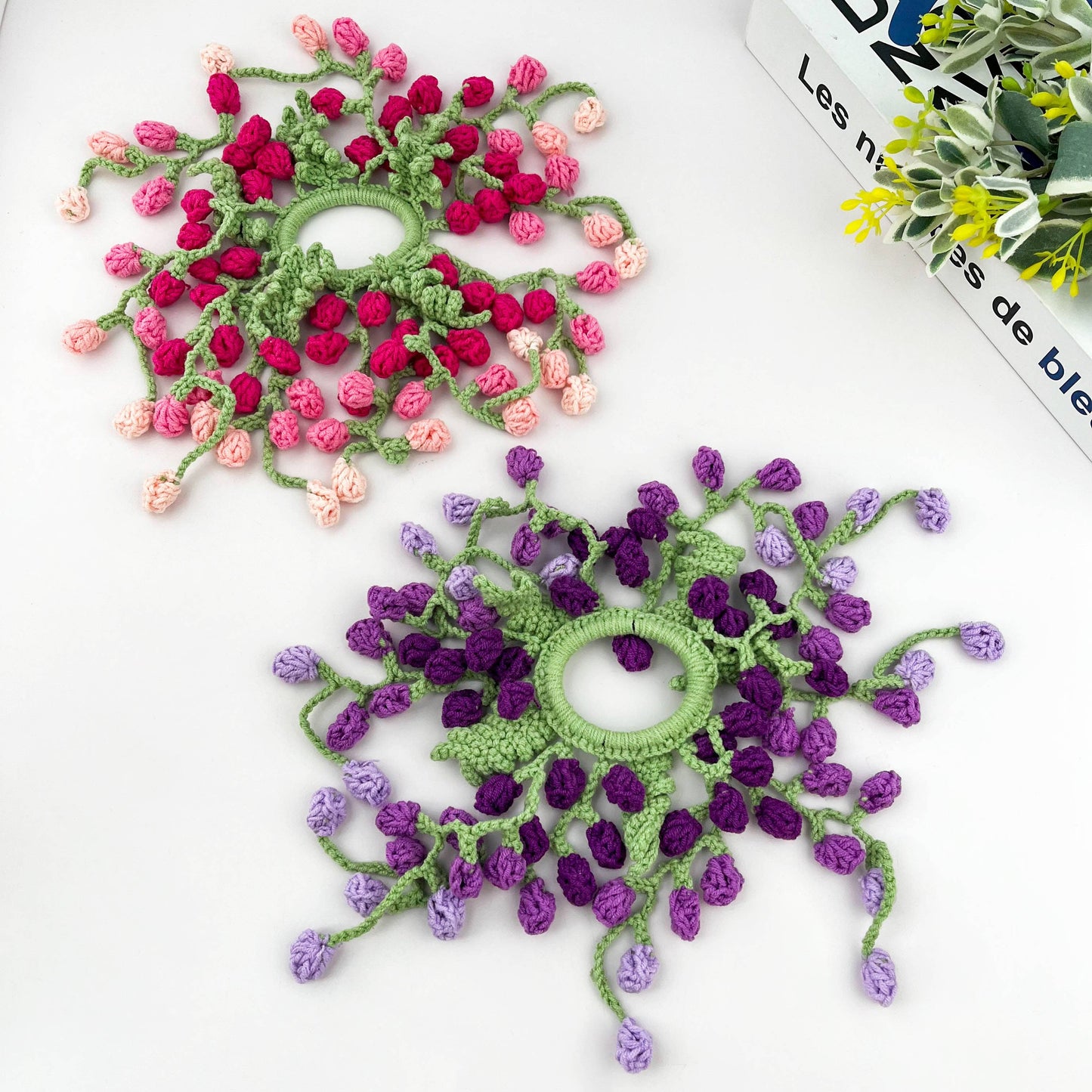 Hand Crocheted Wisteria Flower Hair Scrunchie
