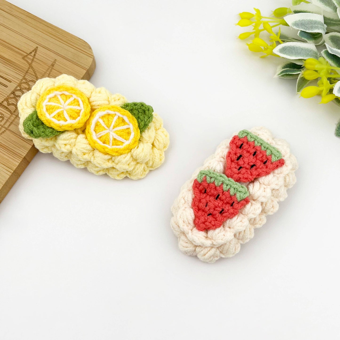 Handmade Crochet Fruit Hair Clips, Yarn Knitted Hair Barrett