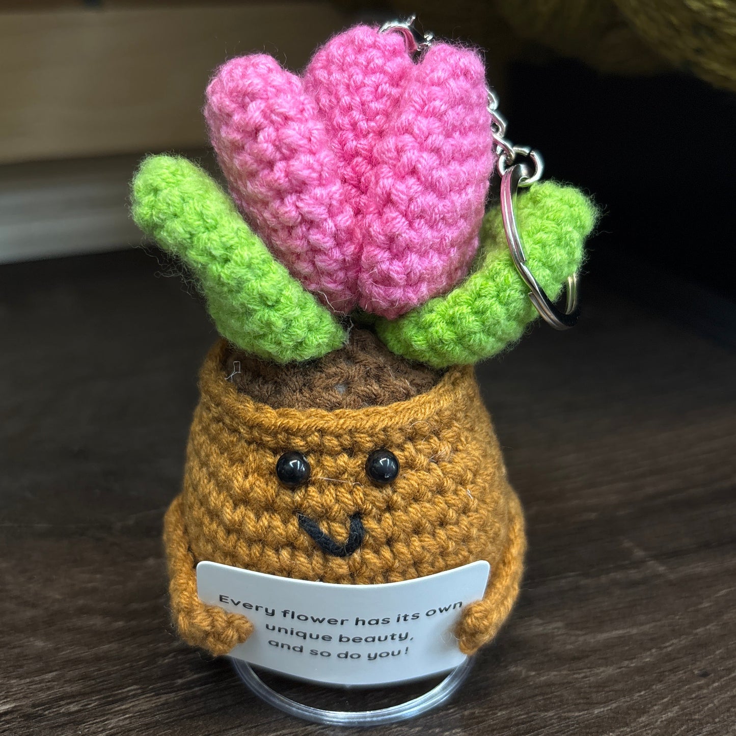 Emotional Support Crochet Keychain with Inspire quotes