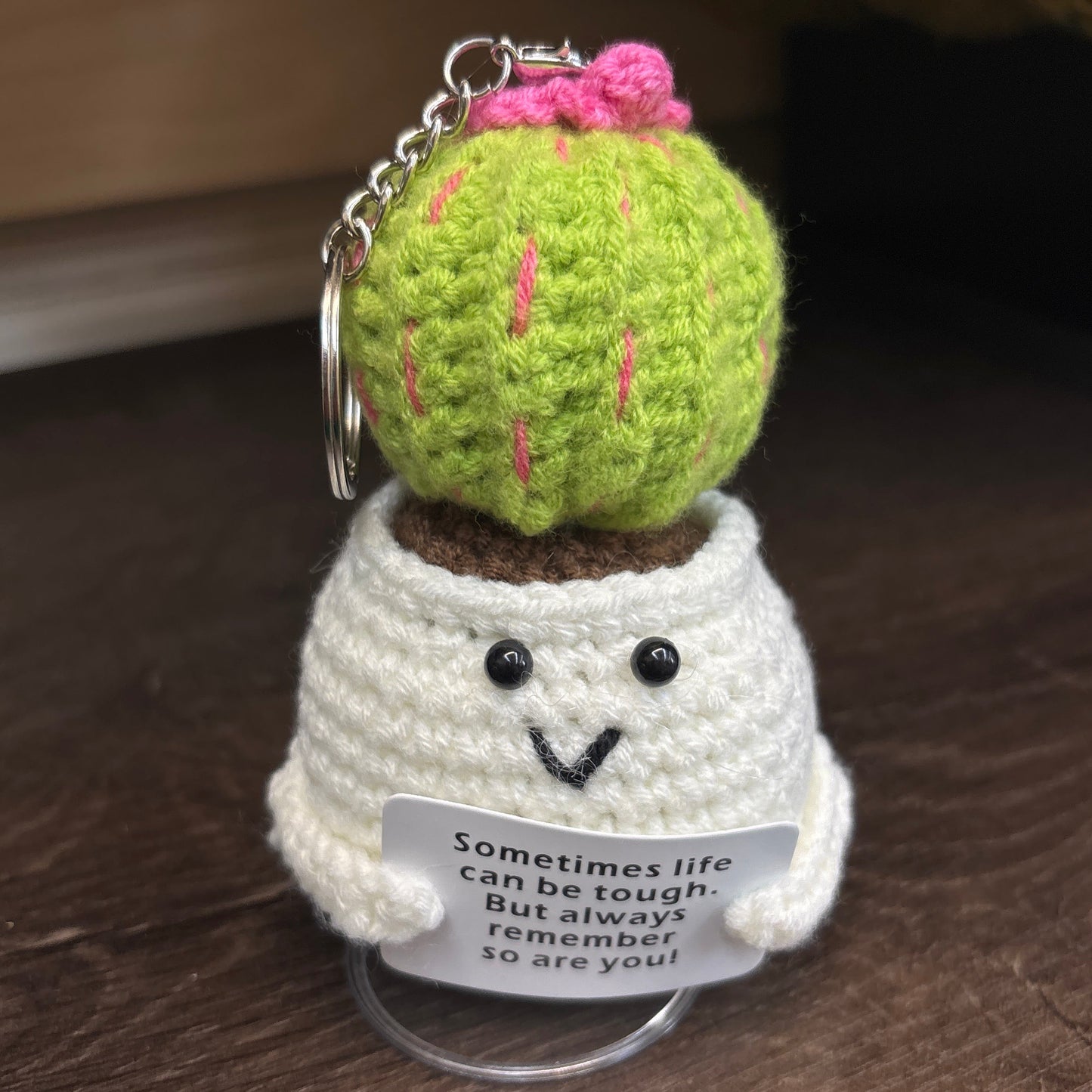 Emotional Support Crochet Keychain with Inspire quotes