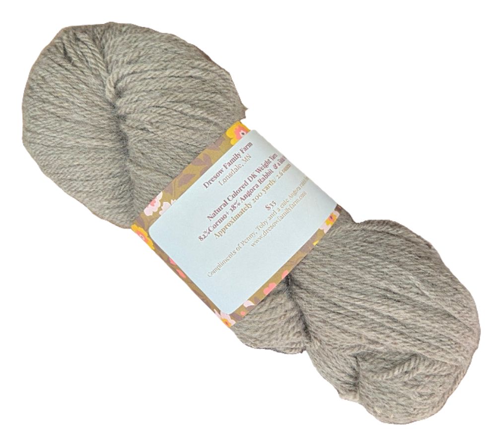 Dresow Family Farm Natural Colored DK Weight Yarn Cormo/Angora Rabbit/A Little VM