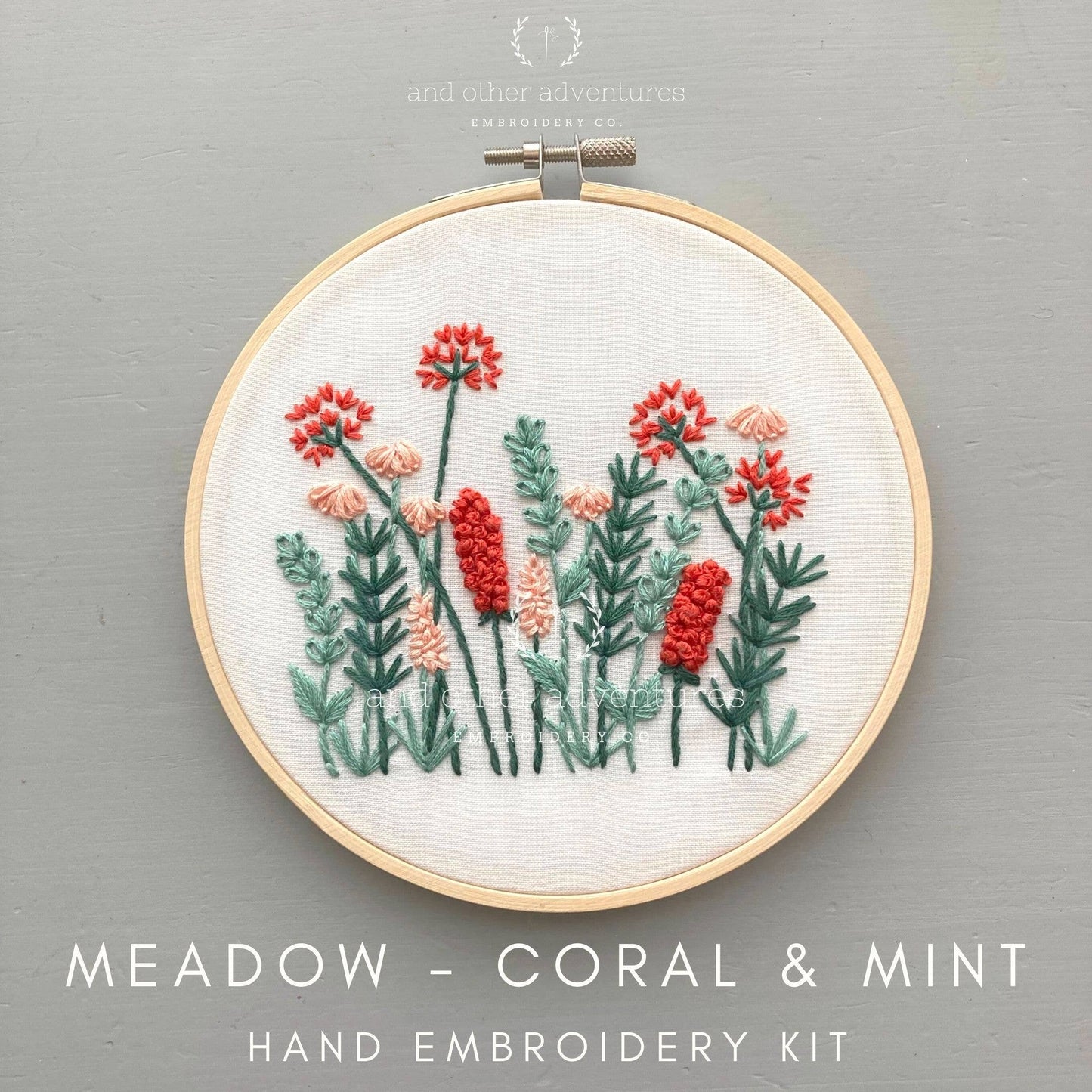 Beginner Embroidery KIT - Coral & Mint Meadow