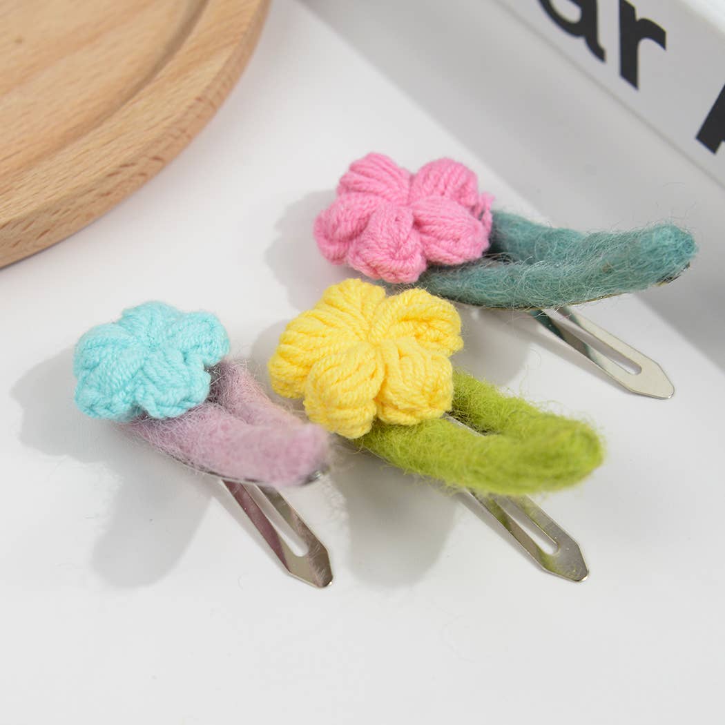 3Pcs Handmade Crochet Flower Hair Clips