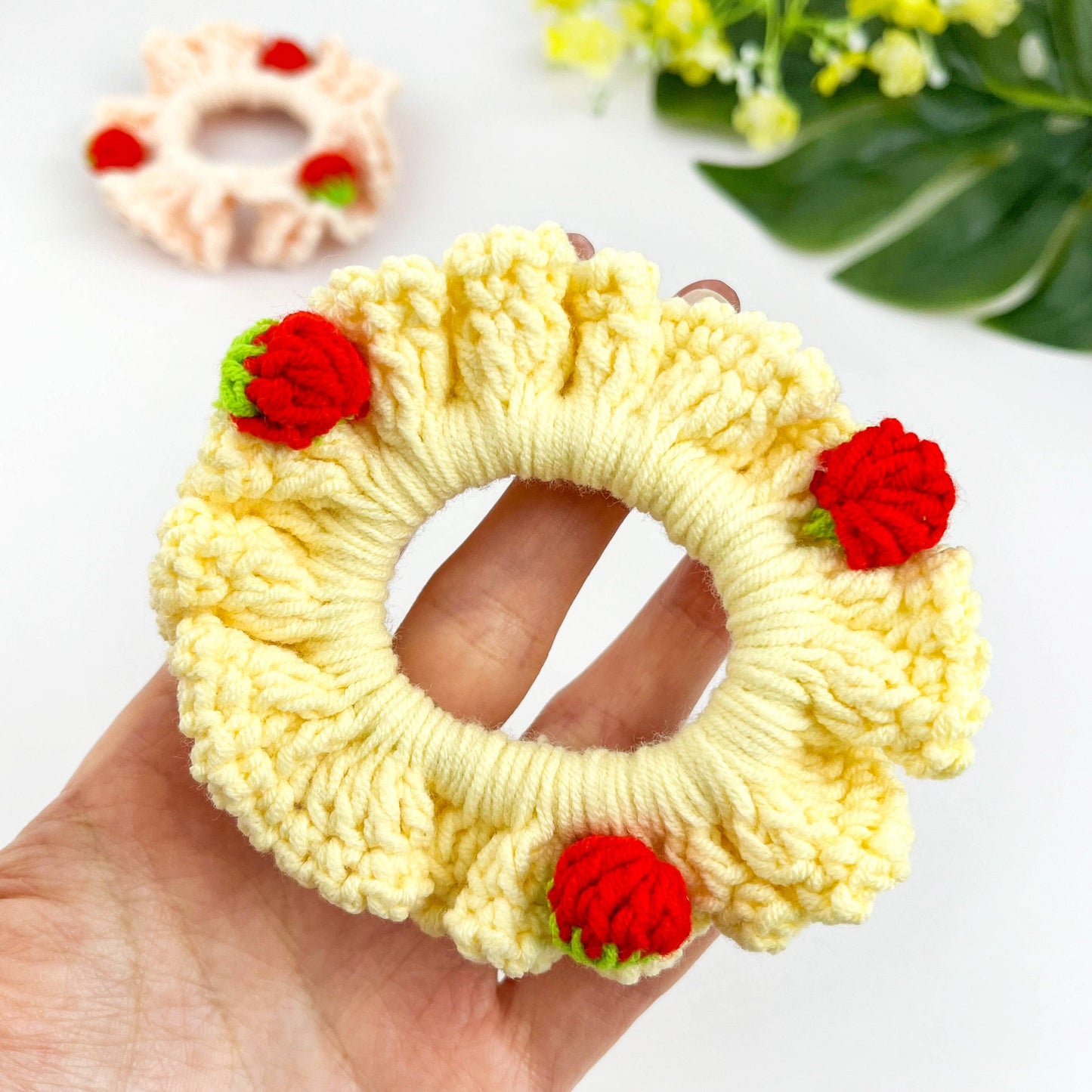 Hand Crocheted Strawberry Hair Scrunchie