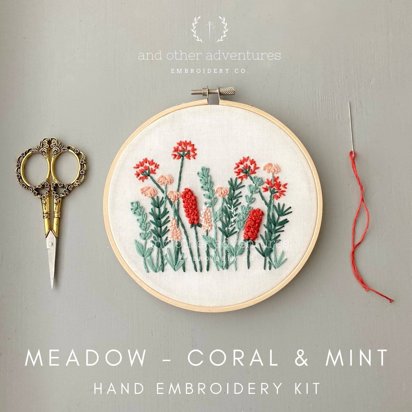 Beginner Embroidery KIT - Coral & Mint Meadow