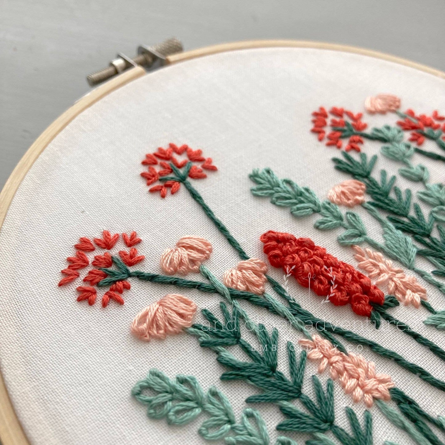Beginner Embroidery KIT - Coral & Mint Meadow