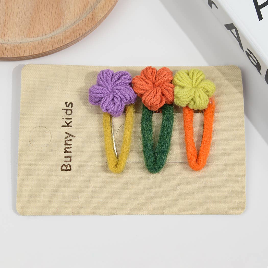 3Pcs Handmade Crochet Flower Hair Clips