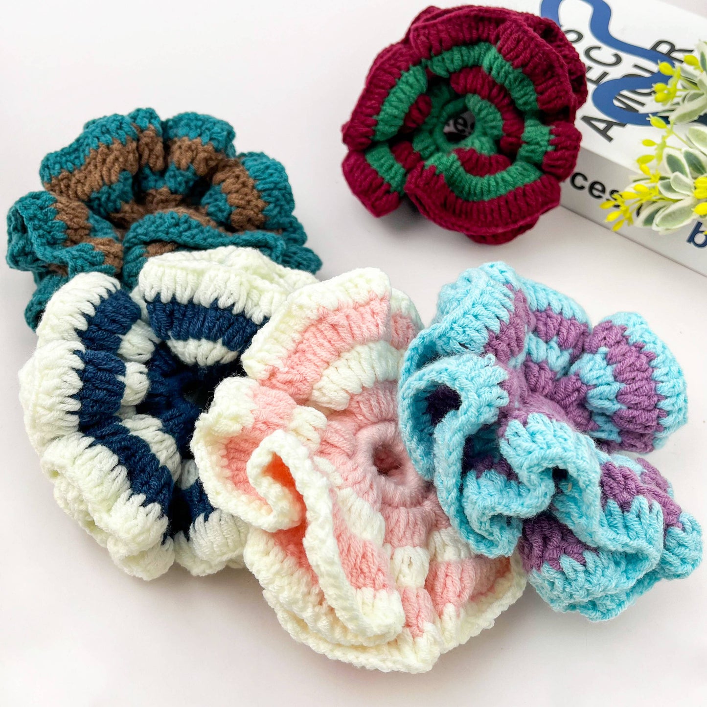 Hand Crocheted Double Layer Yarn Hair Scrunchie