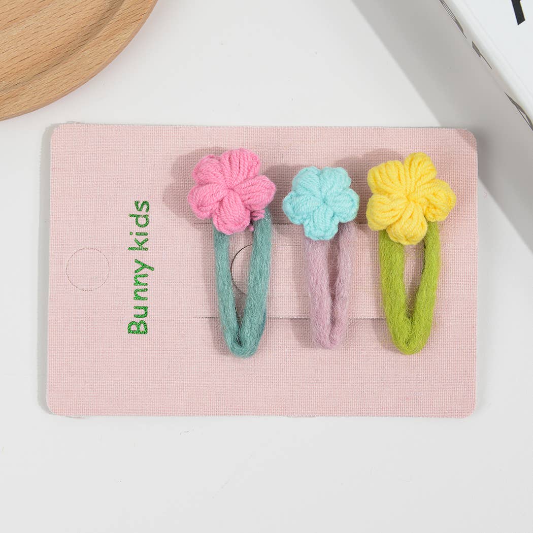 3Pcs Handmade Crochet Flower Hair Clips