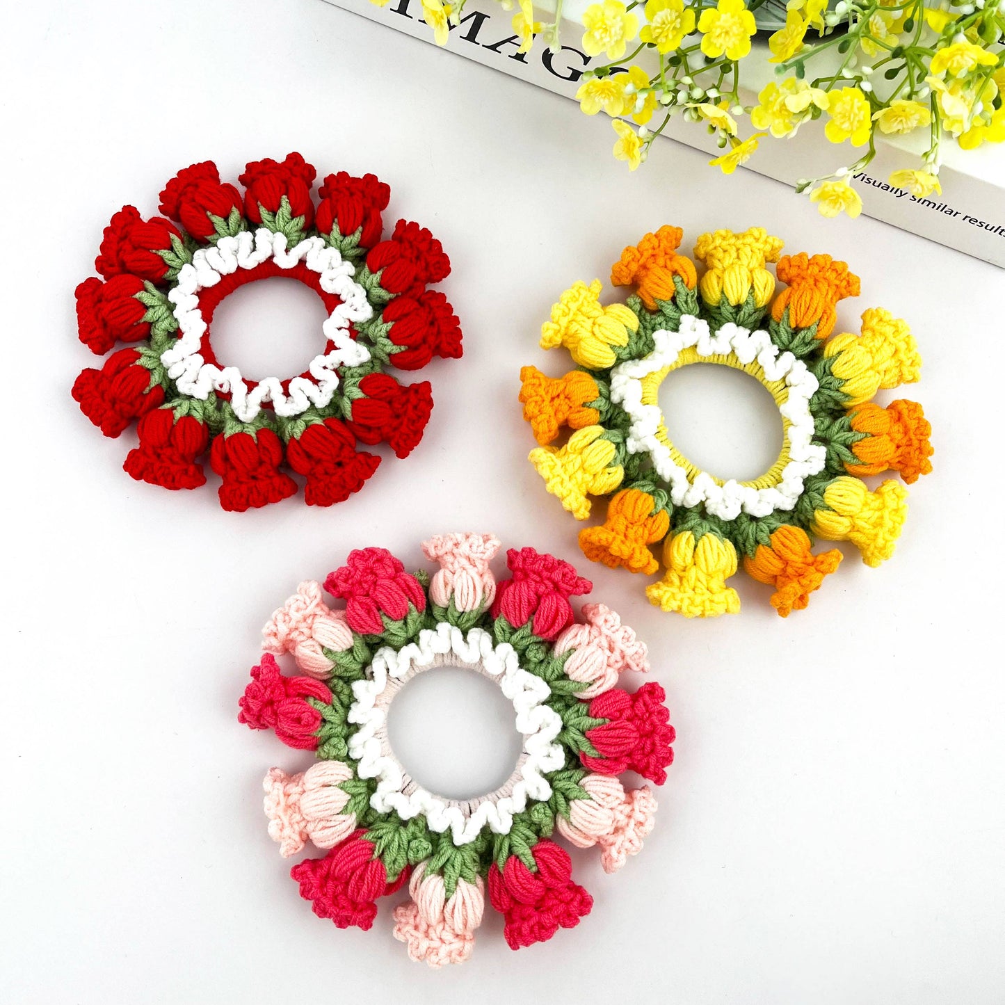Handwoven Lily of the Valley Scrunchie, Flower Hair Tie