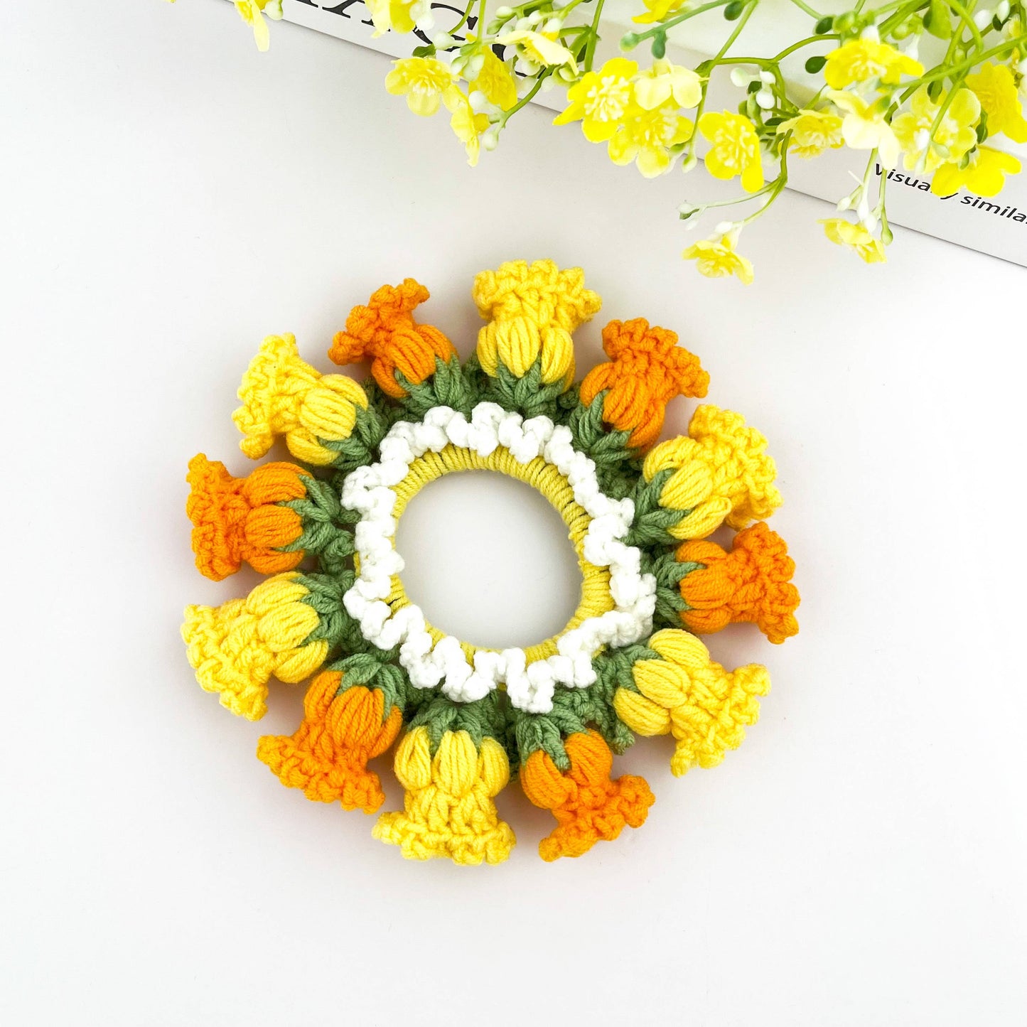 Handwoven Lily of the Valley Scrunchie, Flower Hair Tie